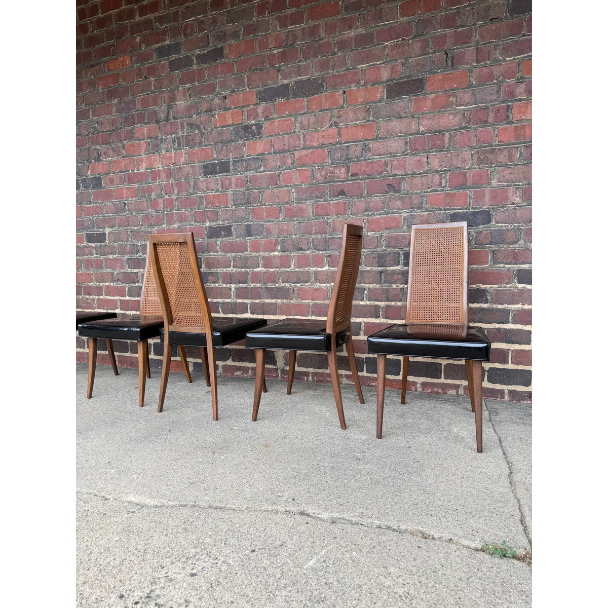 Harvey Probber Set of 6 Patent Leather and Cane Dining Chairs