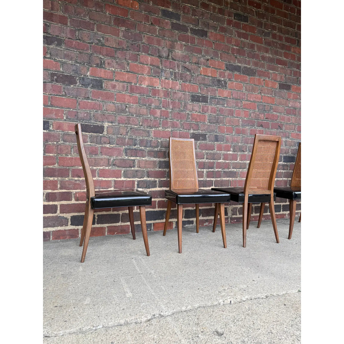 Harvey Probber Set of 6 Patent Leather and Cane Dining Chairs