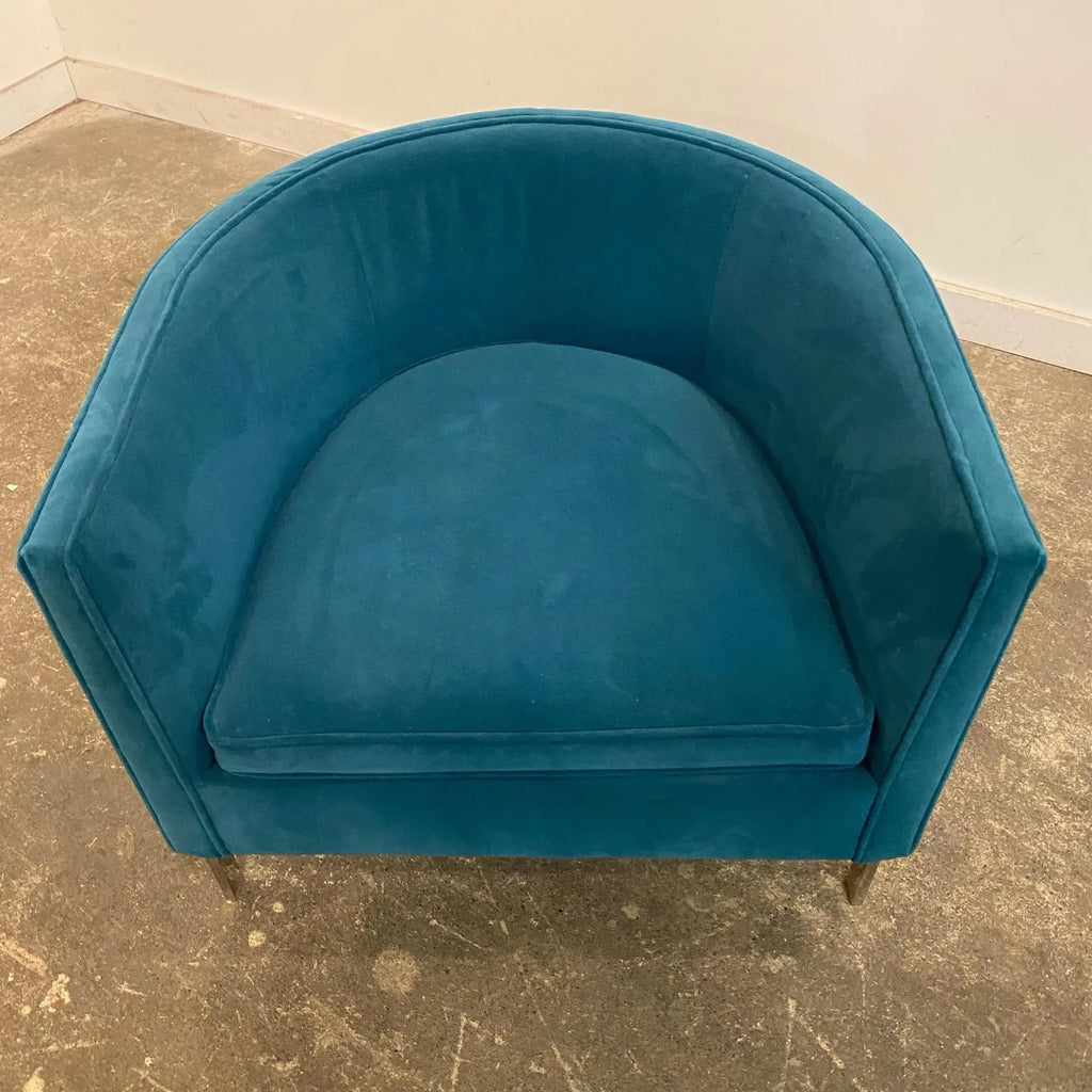 Harvey Probber Style Teal and Polished Solid Steel 3 Leg Frame Barrel Chair
