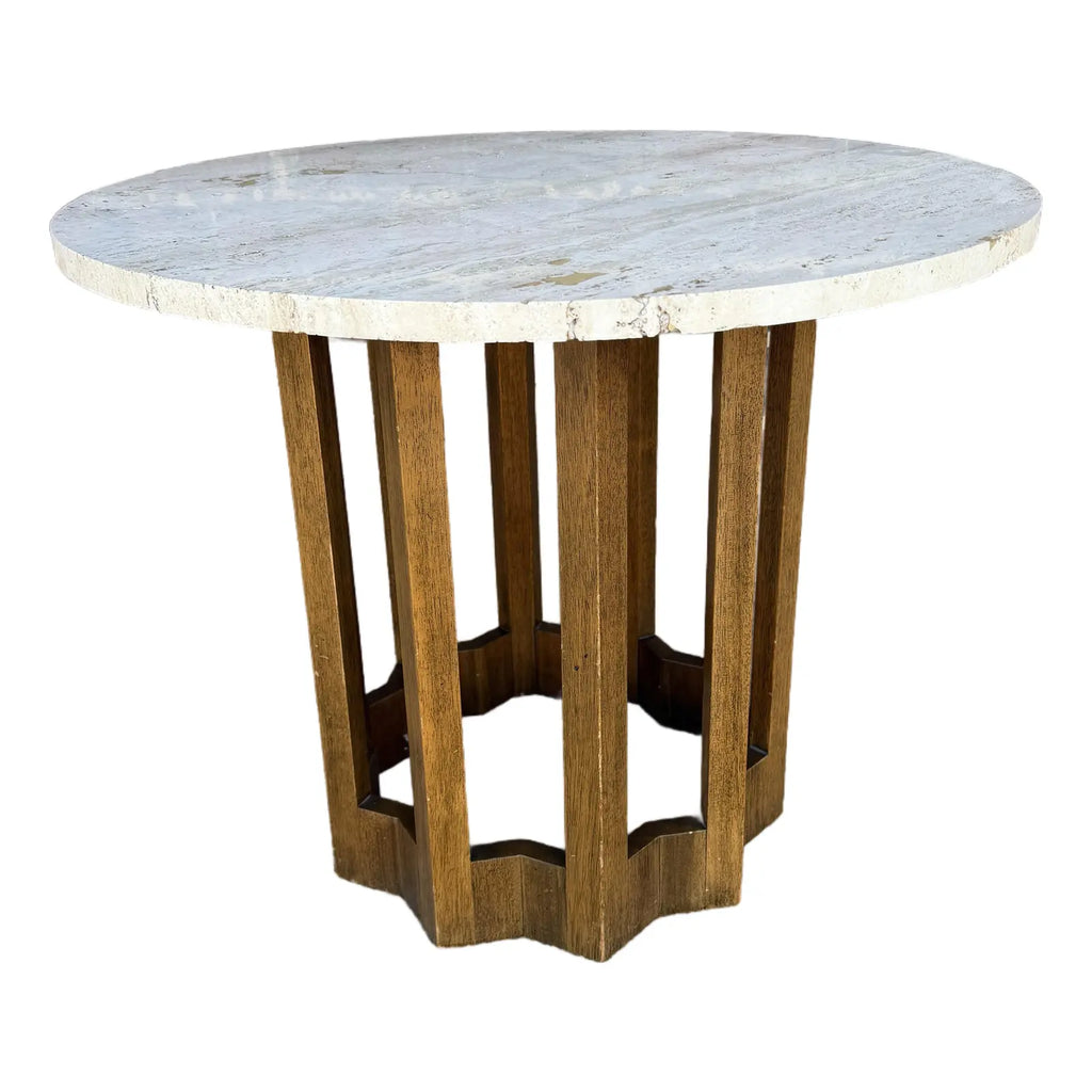 Harvey Probber Travertine and Walnut Circular Side Table
