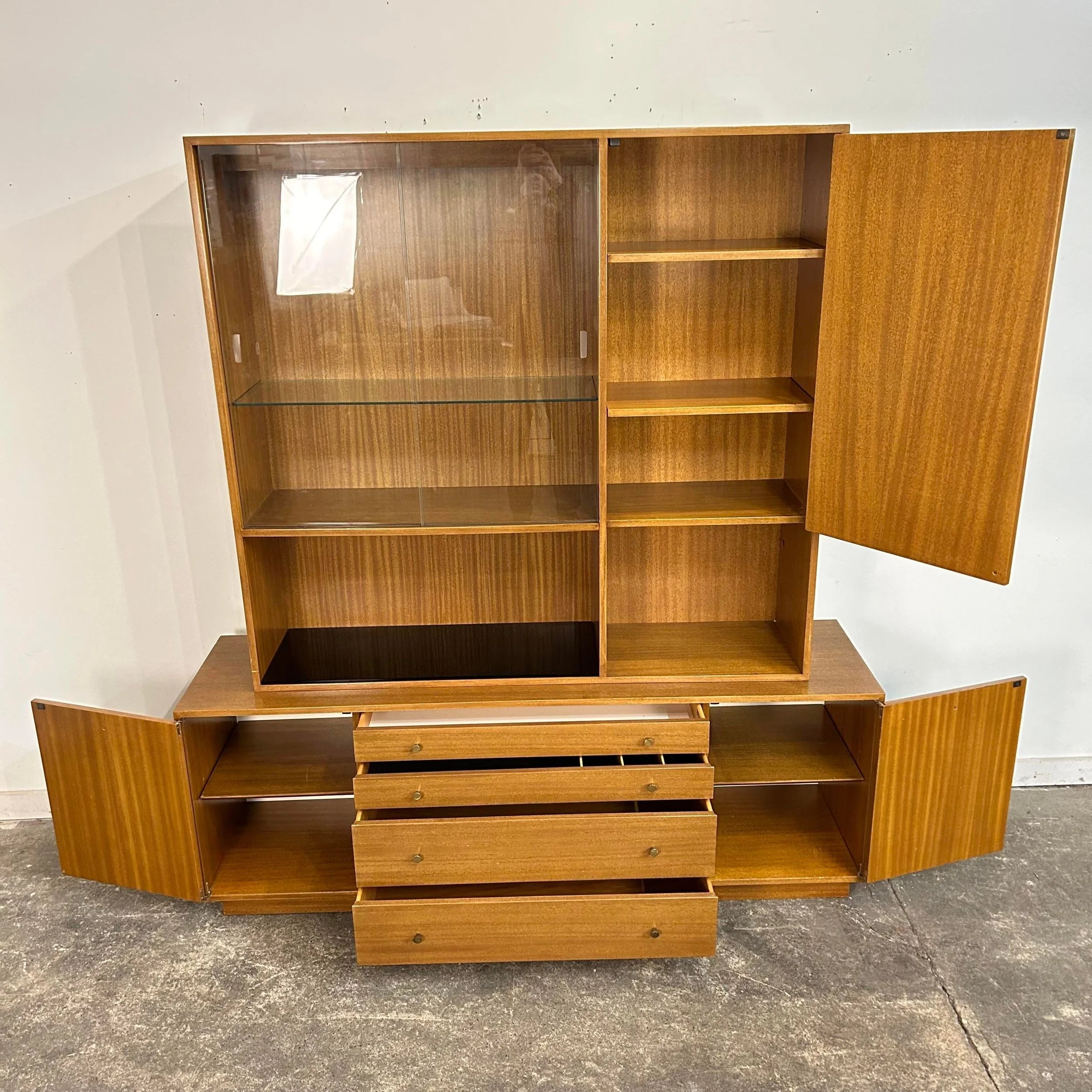 Harvey Probber Two Piece Credenza Bookcase Cabinet Hutch