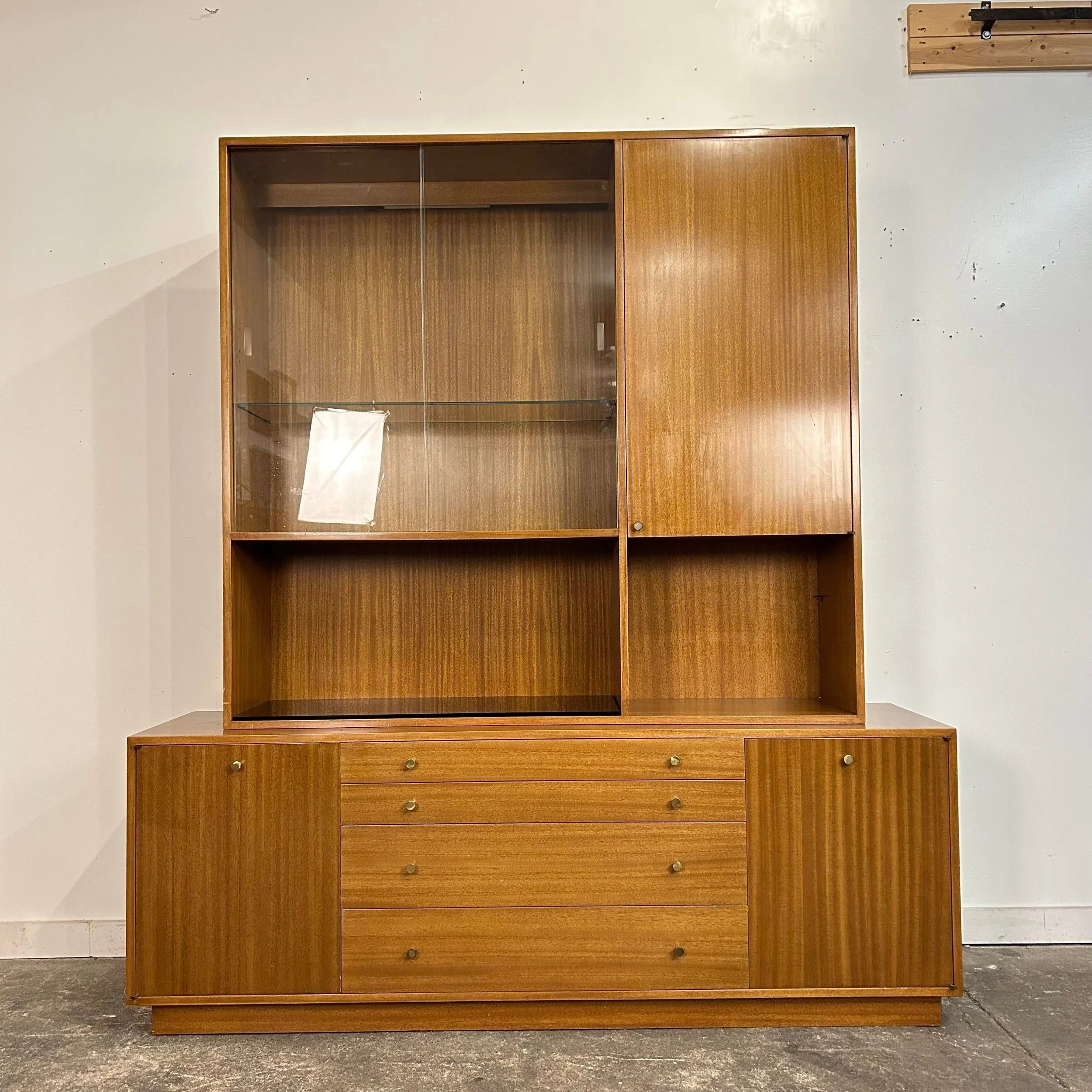 Harvey Probber Two Piece Credenza Bookcase Cabinet Hutch