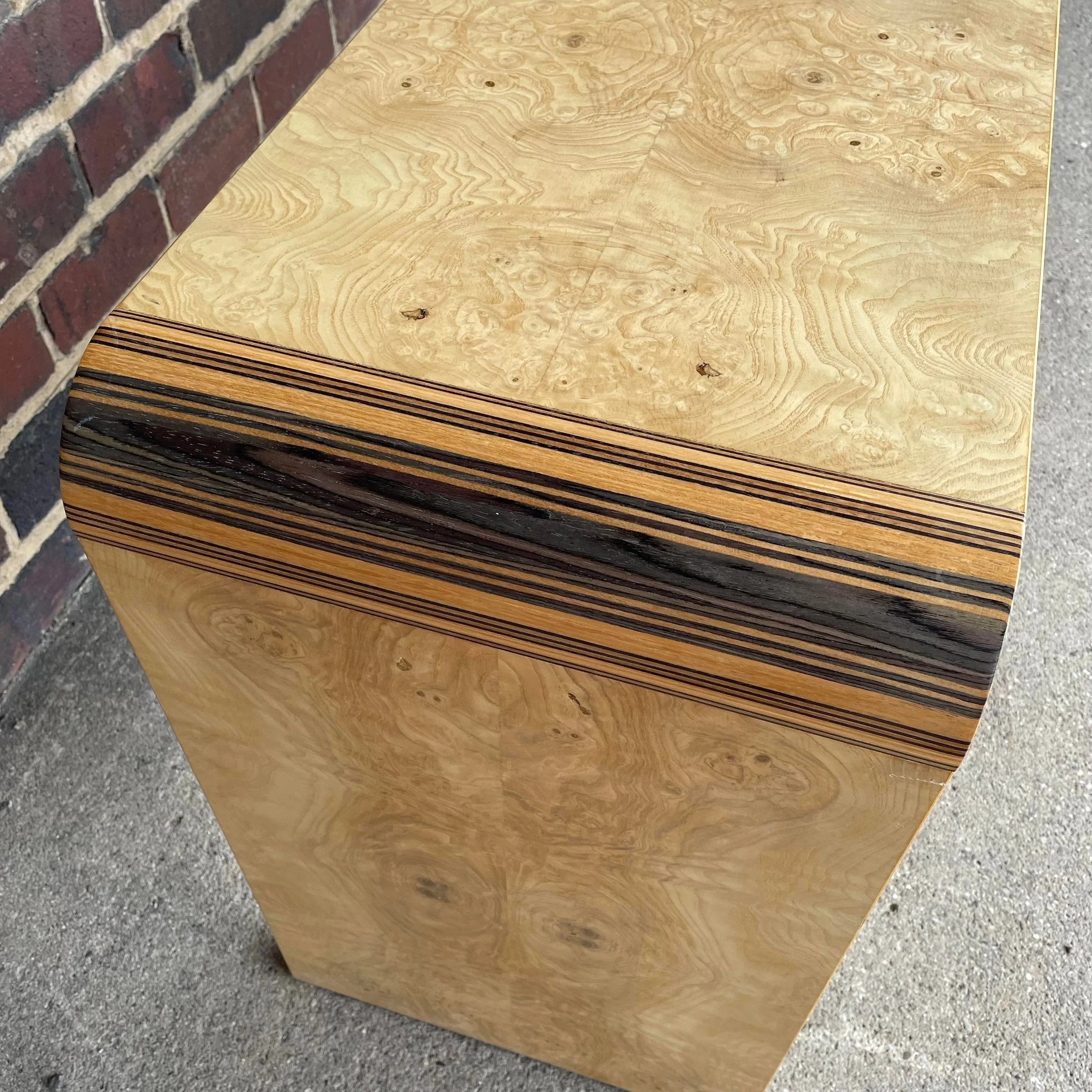 Henredon Scene II Console Table Burled Olive Wood and Zebra Wood