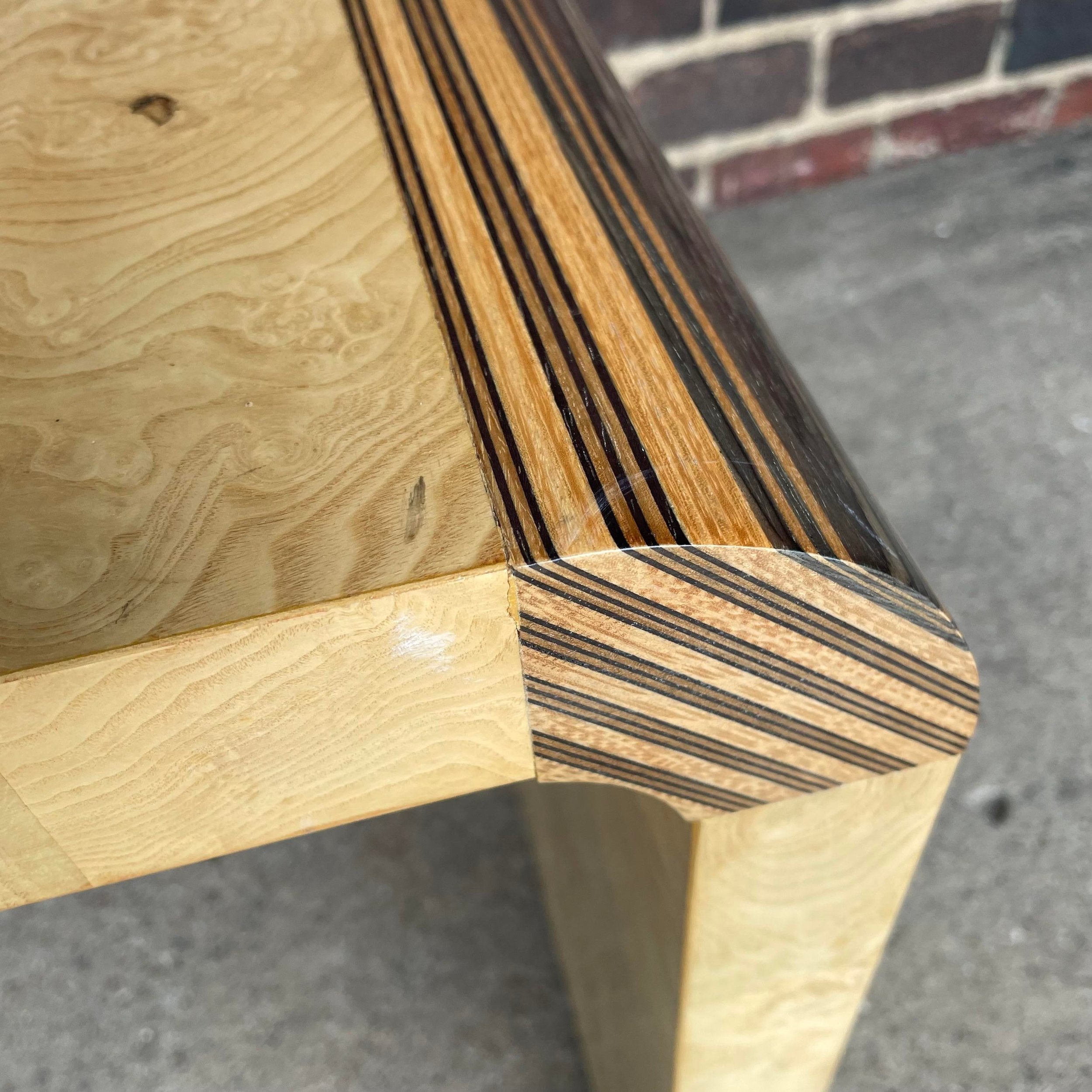 Henredon Scene II Console Table Burled Olive Wood and Zebra Wood