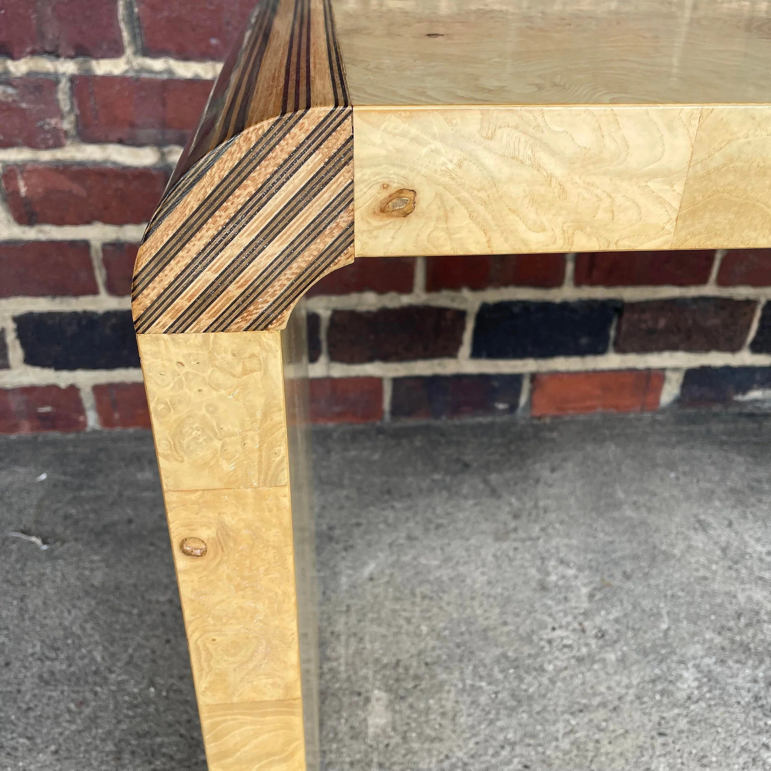 Henredon Scene II Console Table Burled Olive Wood and Zebra Wood