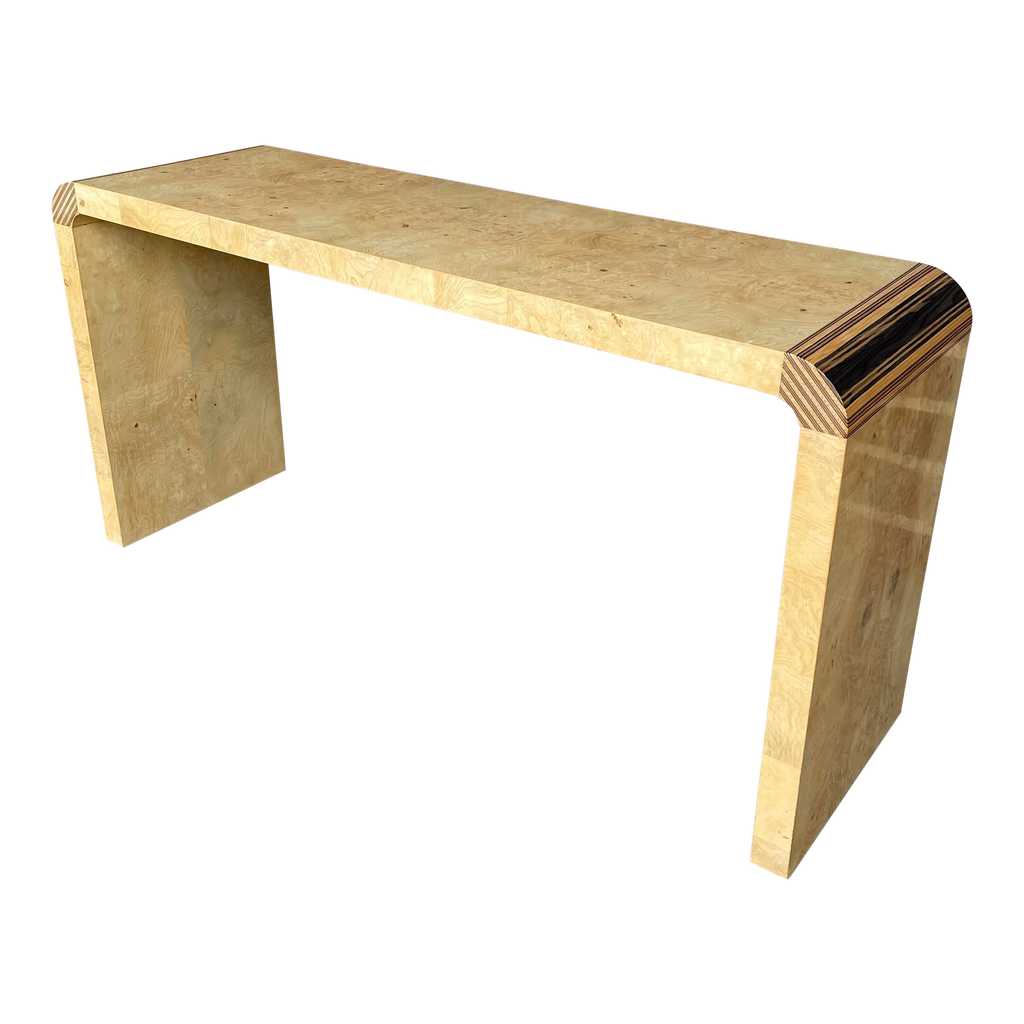 Henredon Scene II Console Table Burled Olive Wood and Zebra Wood