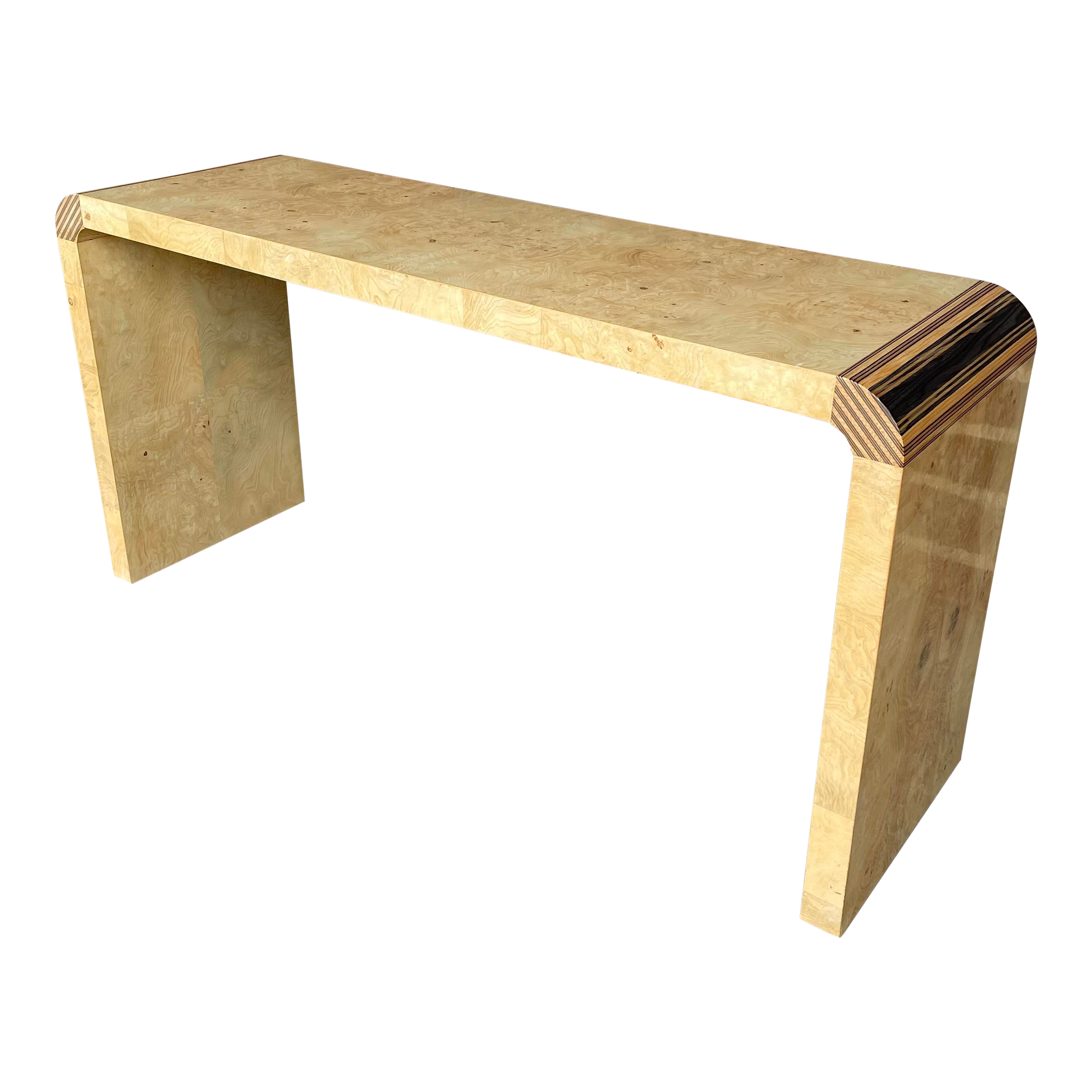 Henredon Scene II Console Table Burled Olive Wood and Zebra Wood