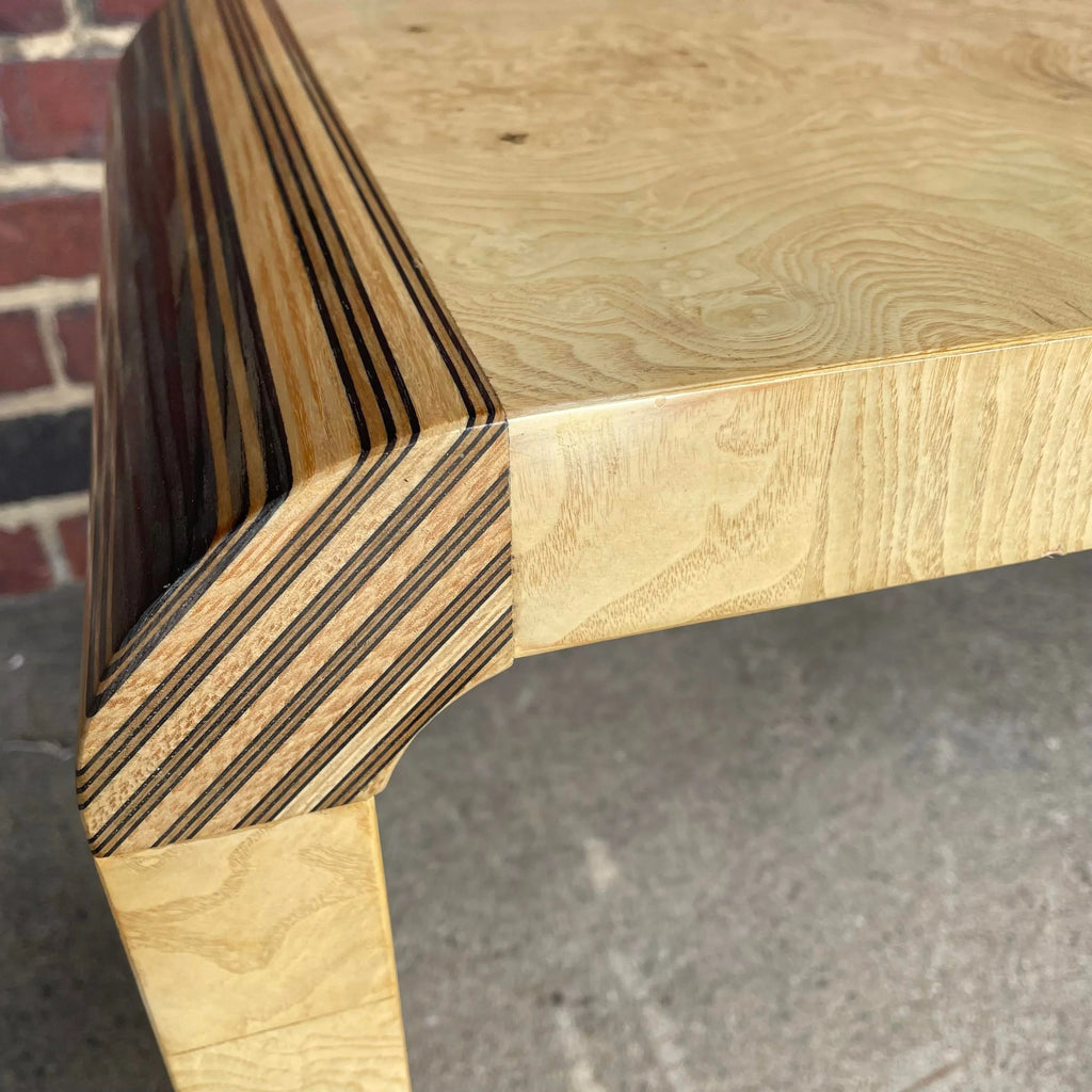 Henredon Scene II Console Table Burled Olive Wood and Zebra Wood