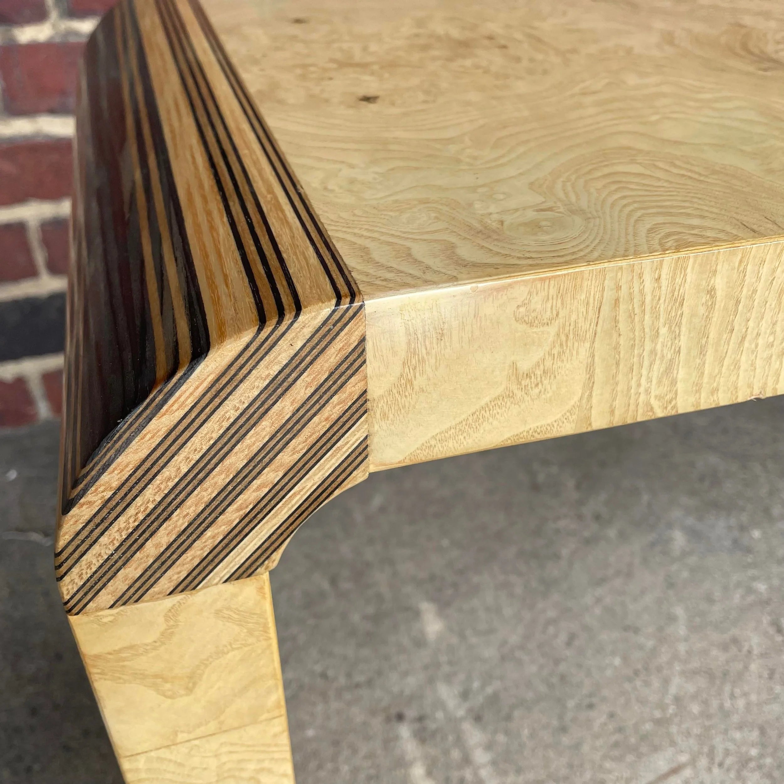 Henredon Scene II Console Table Burled Olive Wood and Zebra Wood