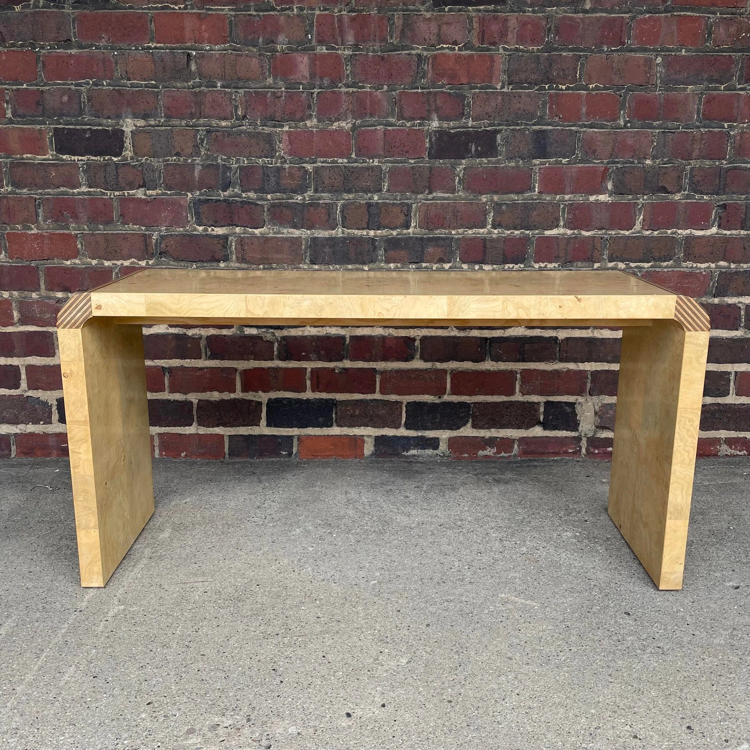 Henredon Scene II Console Table Burled Olive Wood and Zebra Wood