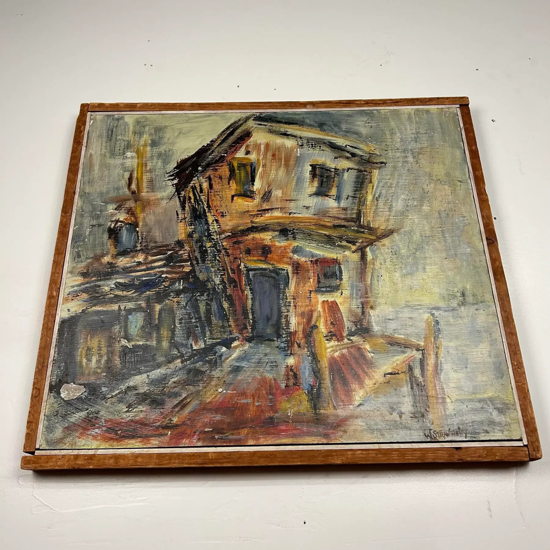 House on Dock w.m. Stravinsky Framed Painting 1979