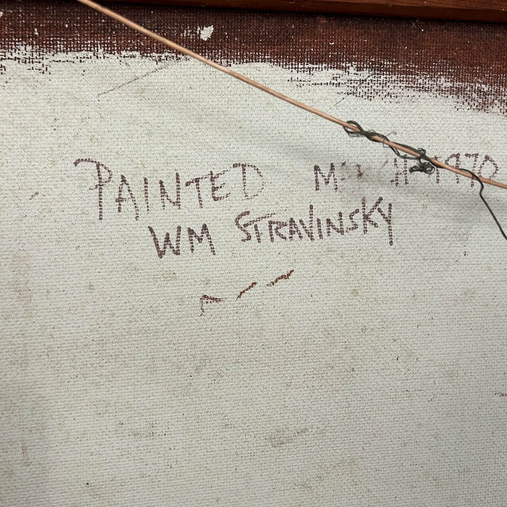 House on Dock w.m. Stravinsky Framed Painting 1979