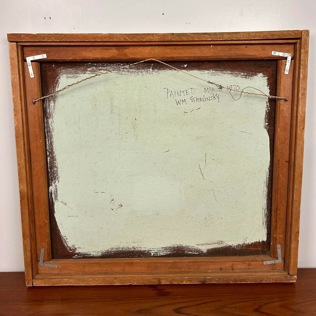 House on Dock w.m. Stravinsky Framed Painting 1979