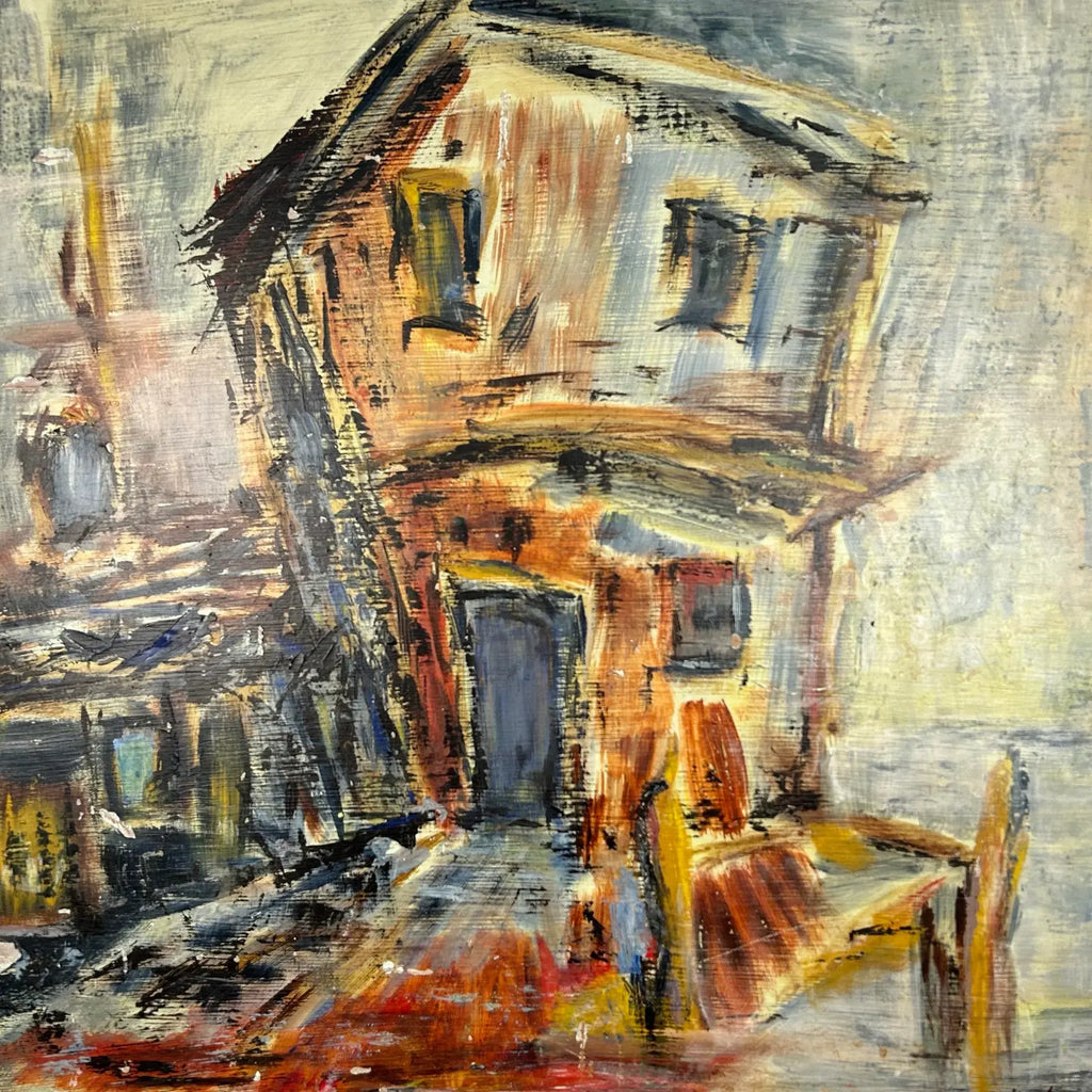 House on Dock w.m. Stravinsky Framed Painting 1979