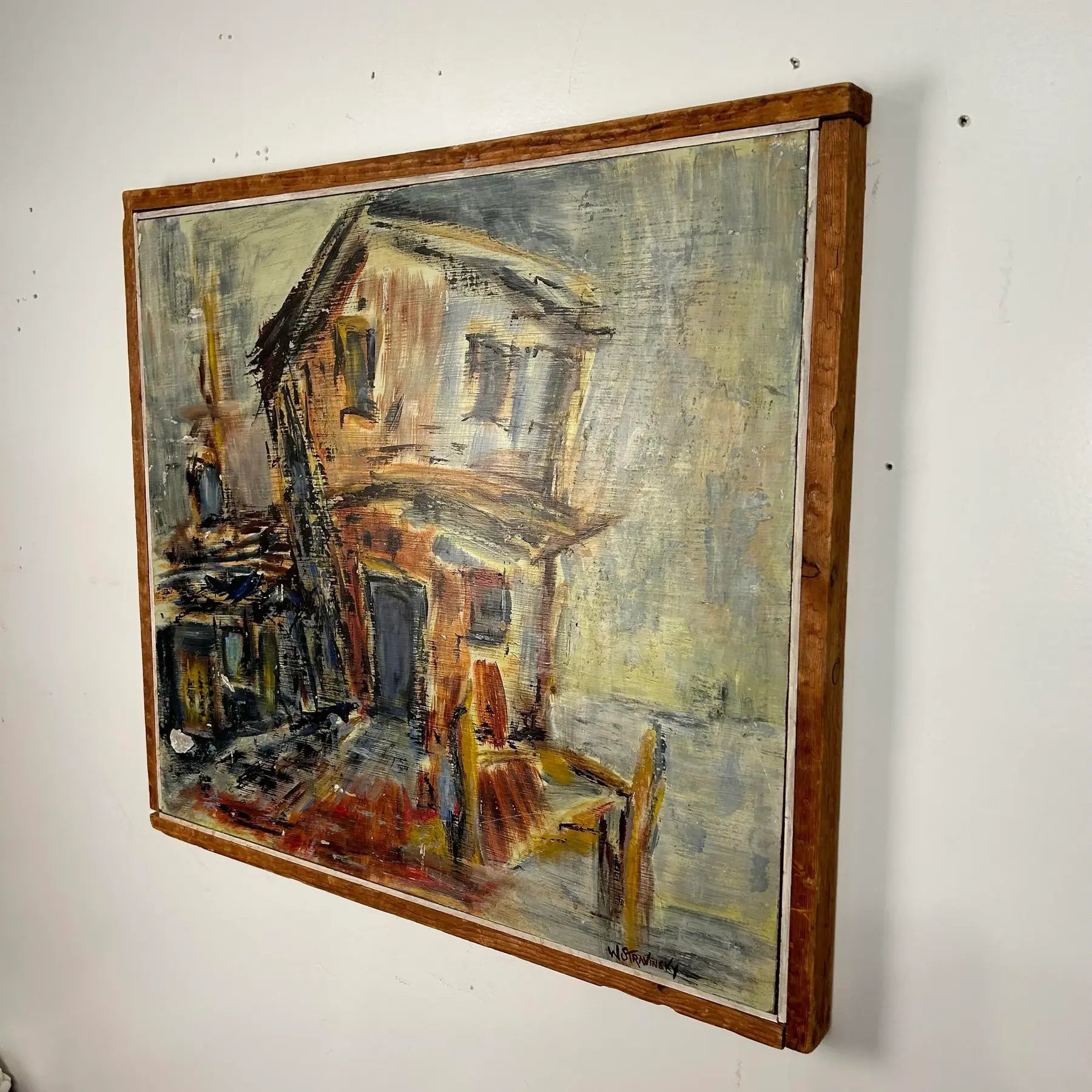 House on Dock w.m. Stravinsky Framed Painting 1979