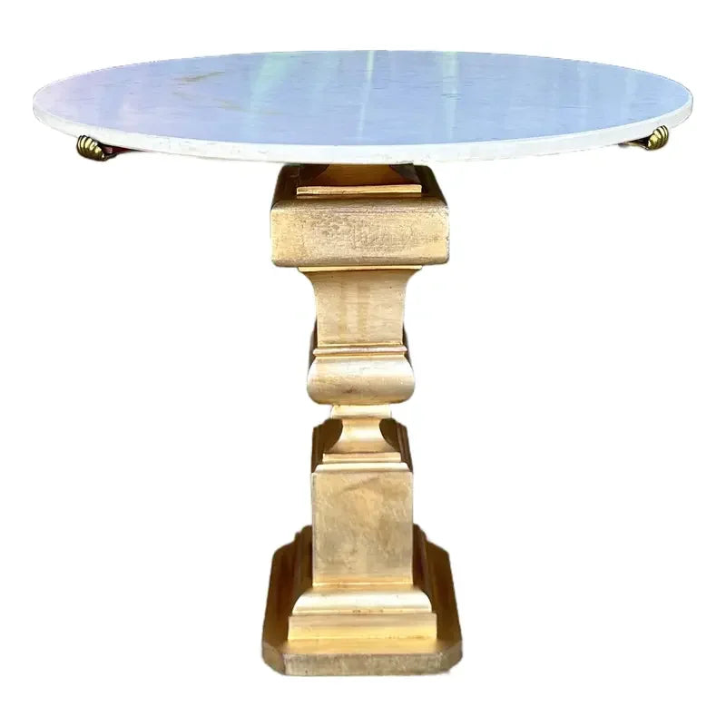 Italian Palladio Accent Table With Round Carrara Marble Top