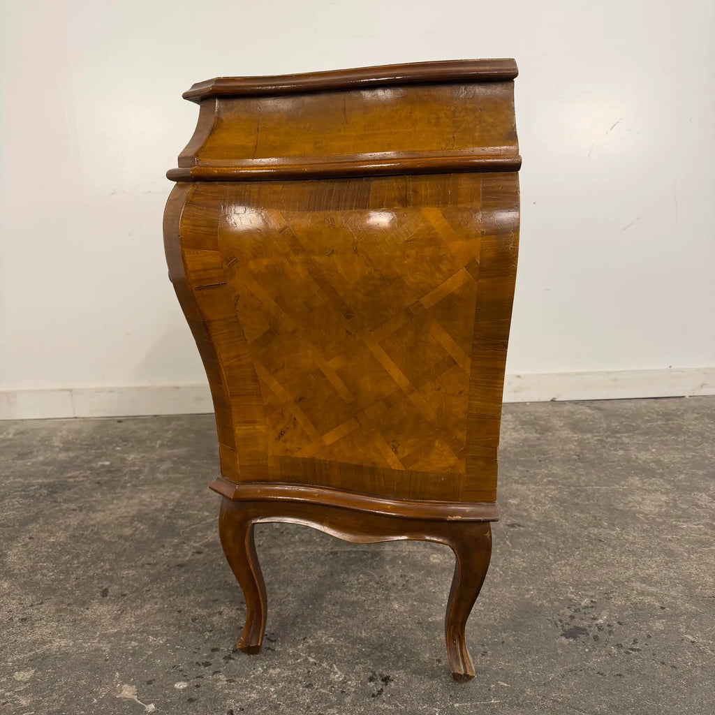 Italian Parquet Burl Wood Bombe Style Chest of Drawers