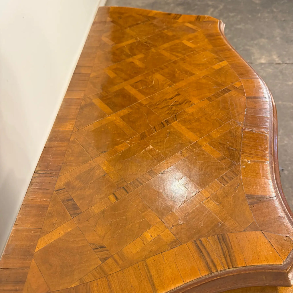 Italian Parquet Burl Wood Bombe Style Chest of Drawers