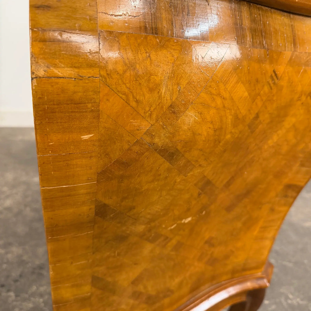 Italian Parquet Burl Wood Bombe Style Chest of Drawers