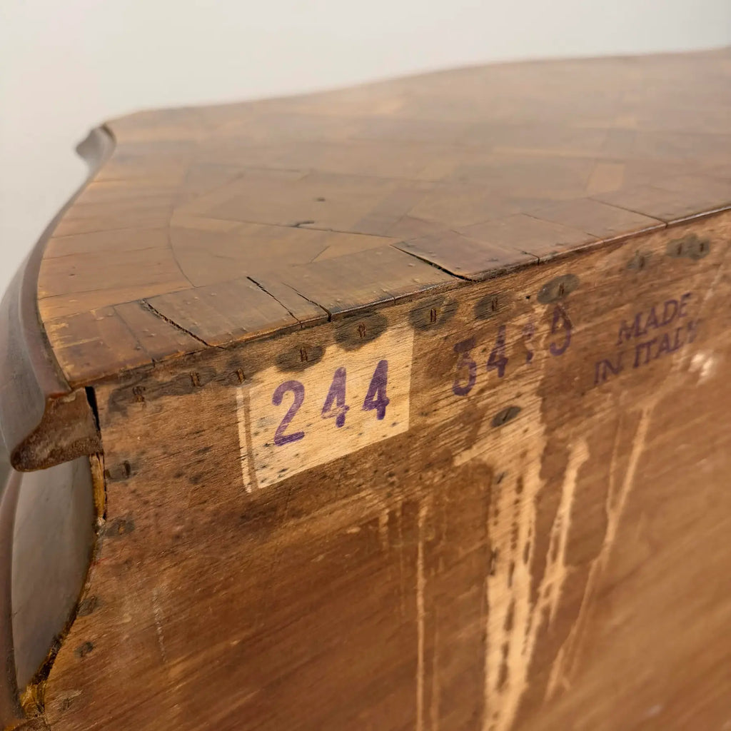 Italian Parquet Burl Wood Bombe Style Chest of Drawers