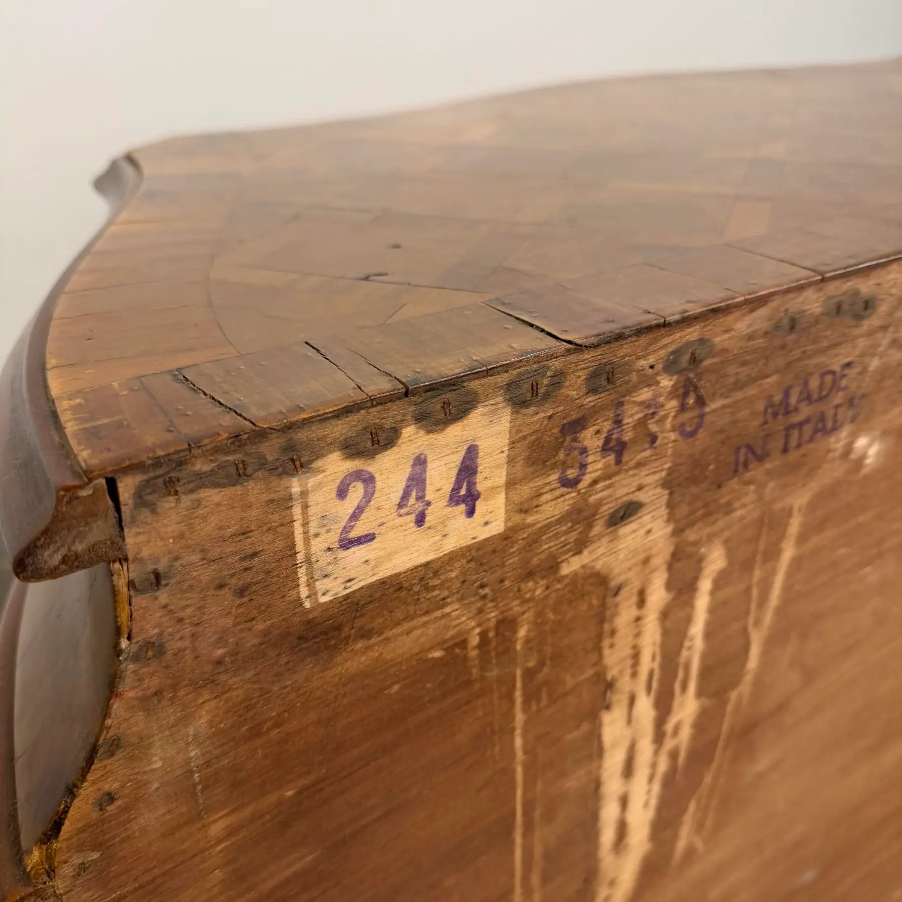 Italian Parquet Burl Wood Bombe Style Chest of Drawers