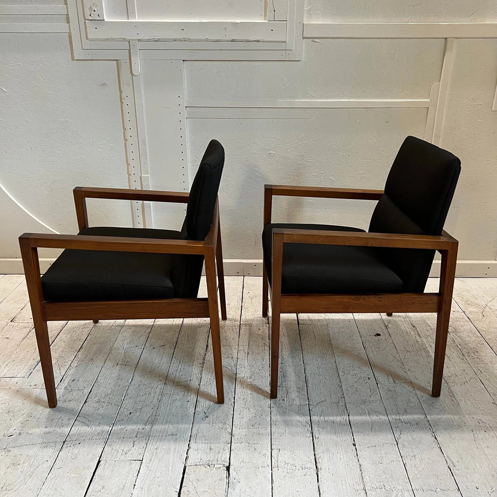 Jens Risom Pair of Arm Chairs Covered in Black Fabric