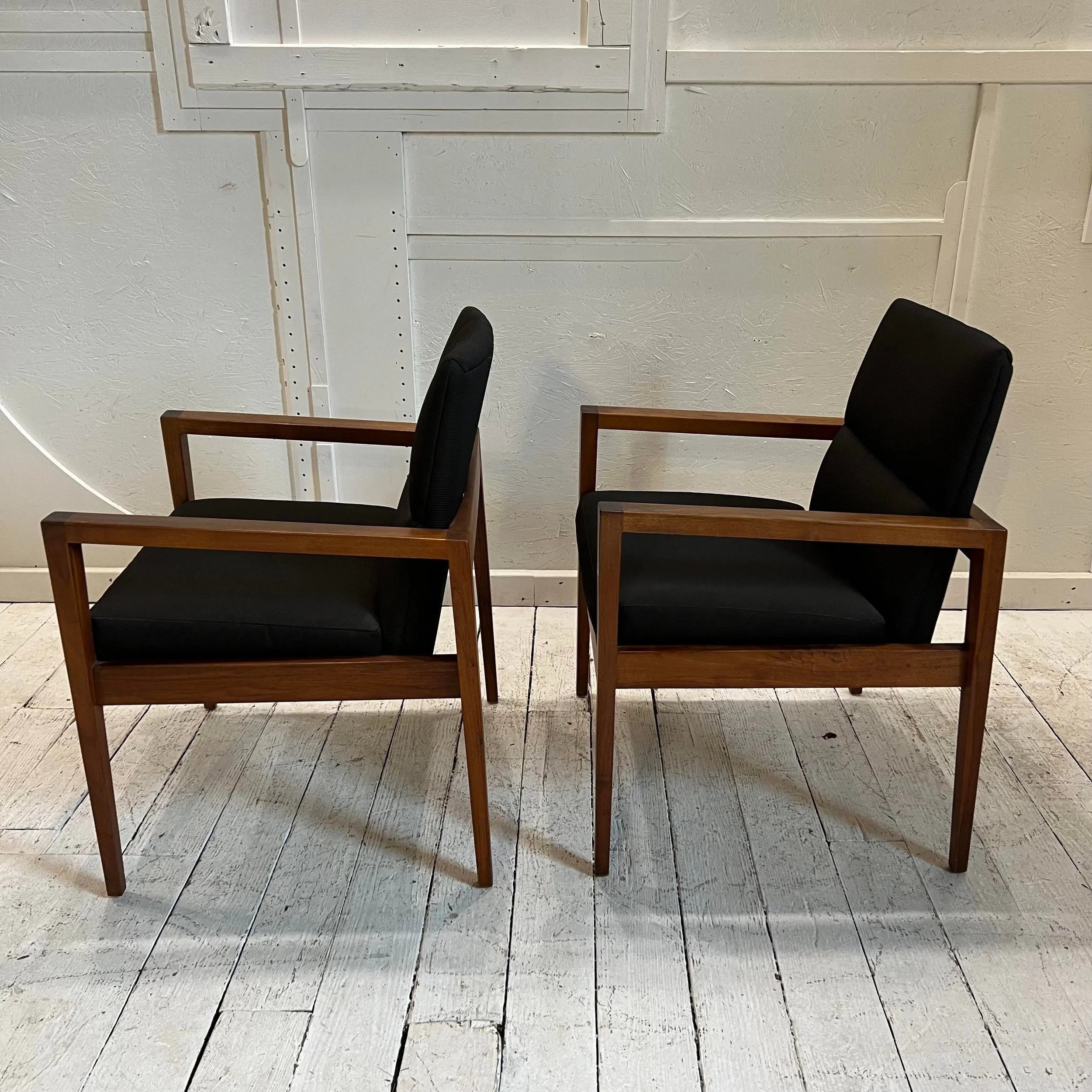 Jens Risom Pair of Arm Chairs Covered in Black Fabric