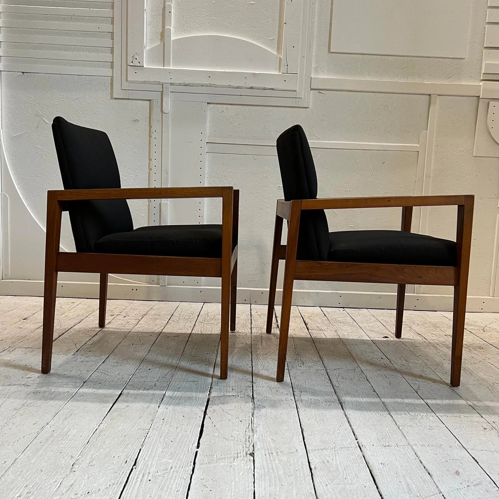 Jens Risom Pair of Arm Chairs Covered in Black Fabric