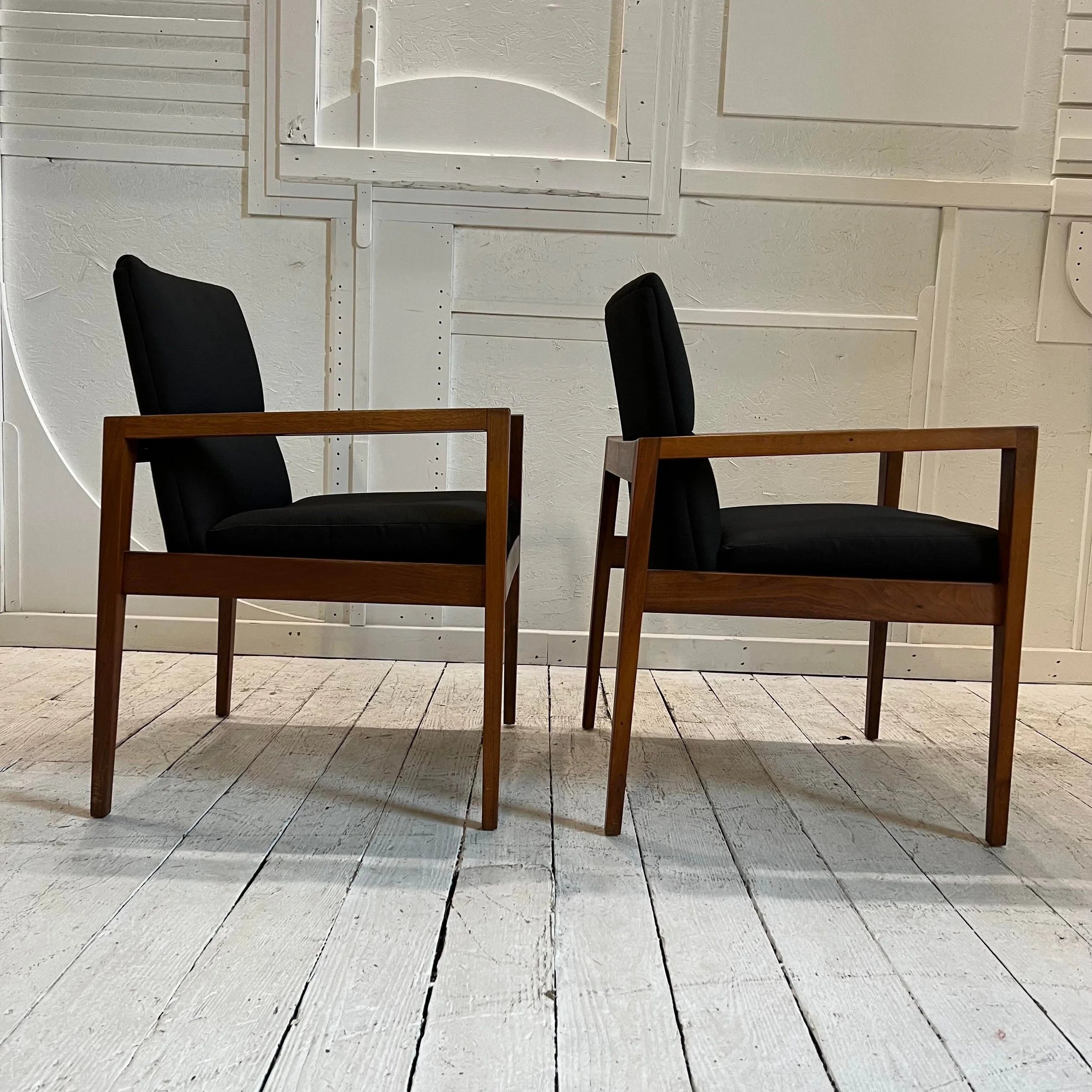 Jens Risom Pair of Arm Chairs Covered in Black Fabric