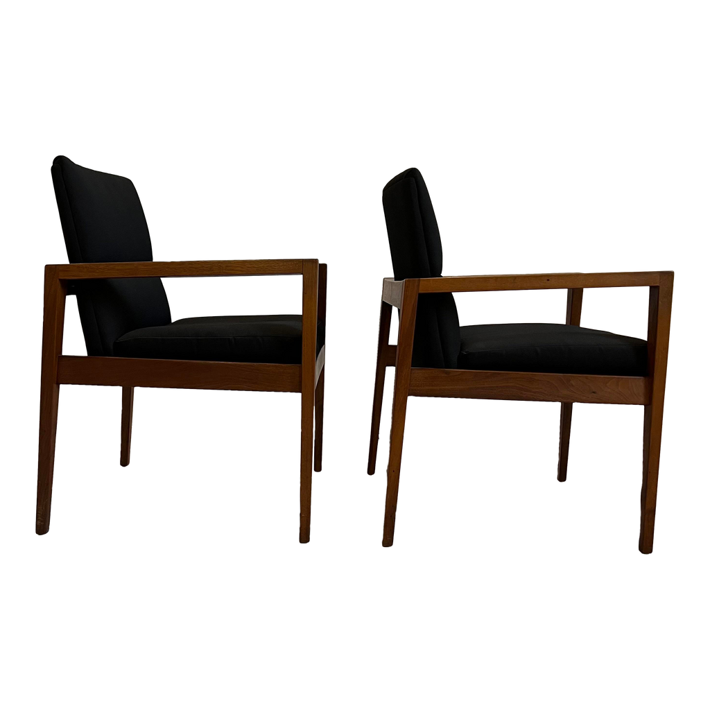 Jens Risom Pair of Arm Chairs Covered in Black Fabric