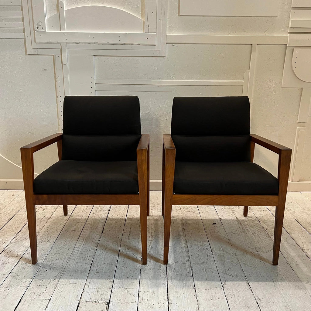 Jens Risom Pair of Arm Chairs Covered in Black Fabric