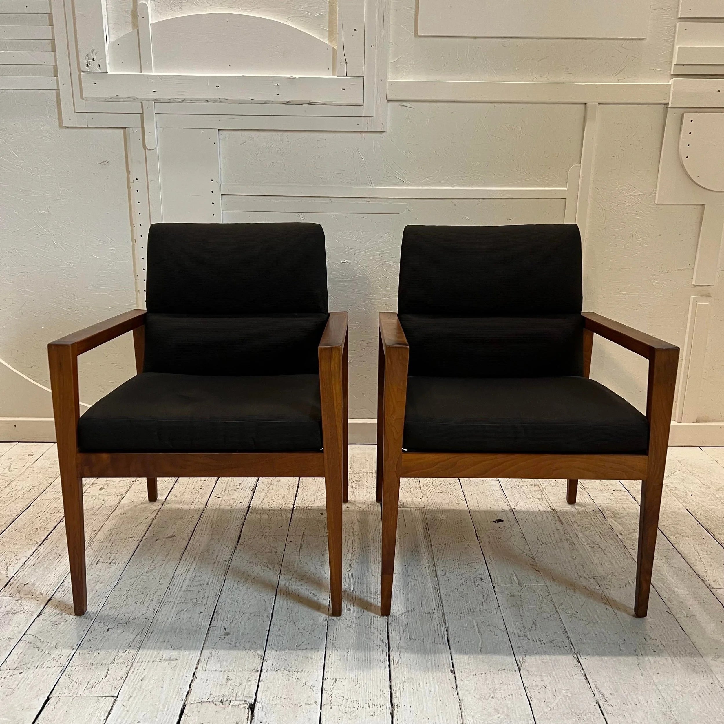 Jens Risom Pair of Arm Chairs Covered in Black Fabric