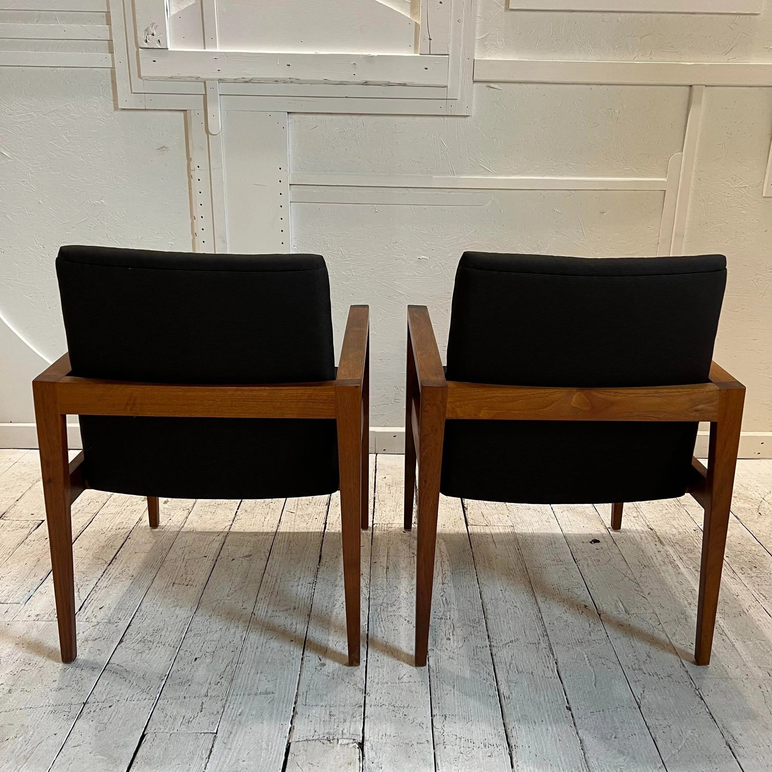 Jens Risom Pair of Arm Chairs Covered in Black Fabric