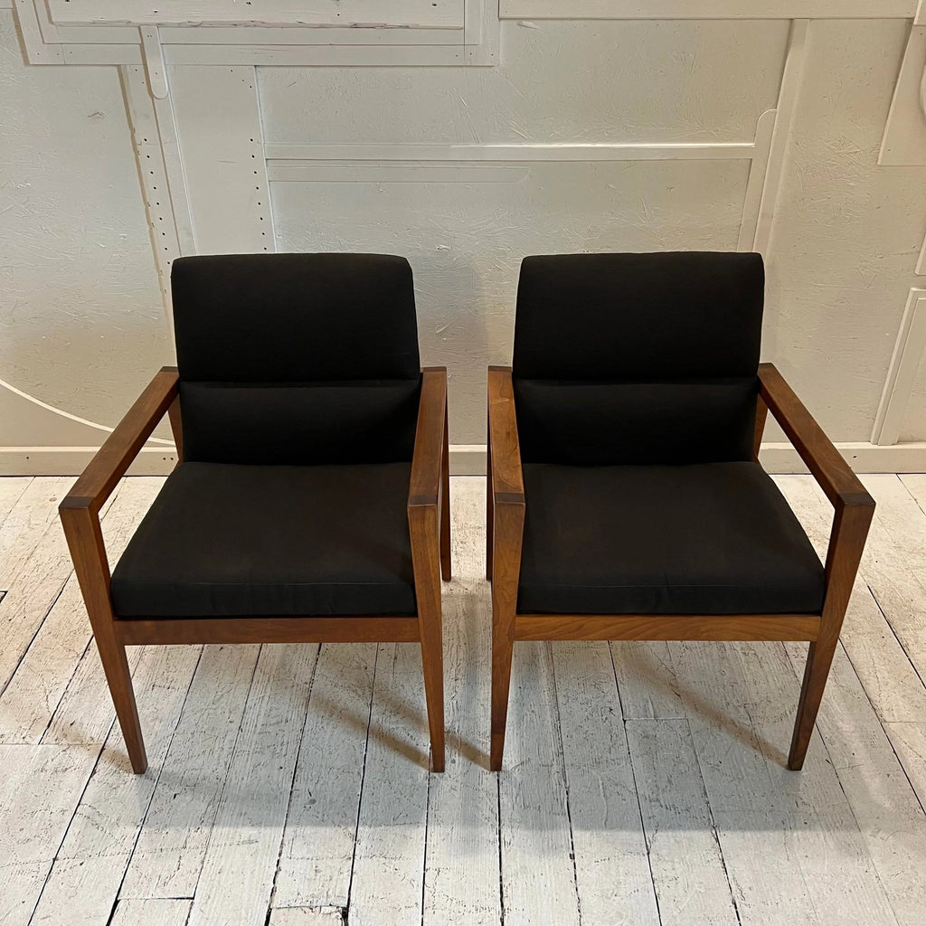 Jens Risom Pair of Arm Chairs Covered in Black Fabric