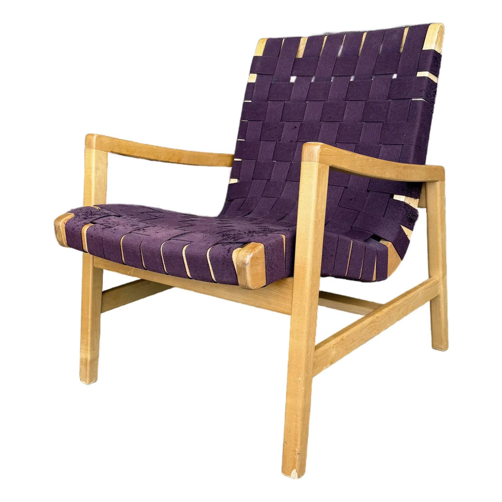 Jens Risom for Knoll Maroon Strap Lounge Chair