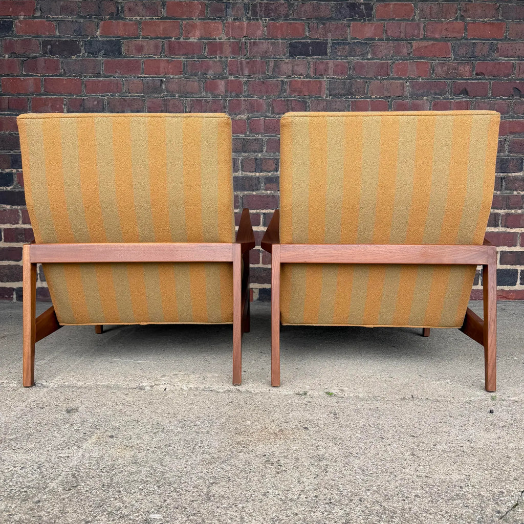 Jens Risom Oversized Walnut Lounge Chairs Fully Restored