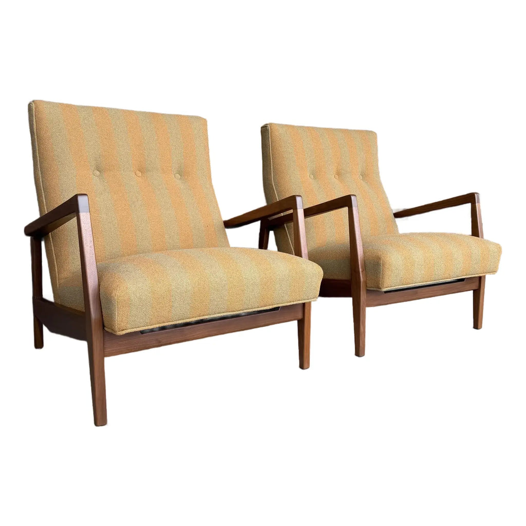 Jens Risom Oversized Walnut Lounge Chairs Fully Restored