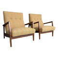 Jens Risom Oversized Walnut Lounge Chairs Fully Restored