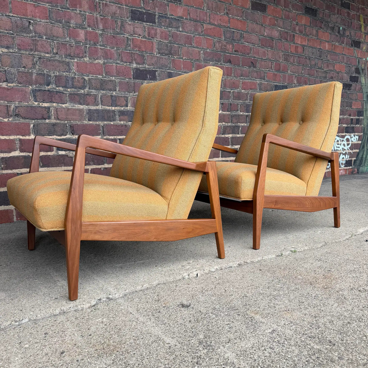 Jens Risom Oversized Walnut Lounge Chairs Fully Restored