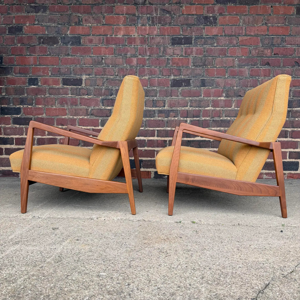 Jens Risom Oversized Walnut Lounge Chairs Fully Restored