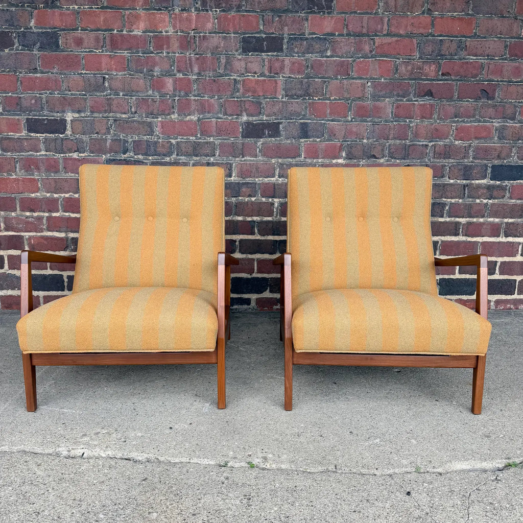Jens Risom Oversized Walnut Lounge Chairs Fully Restored