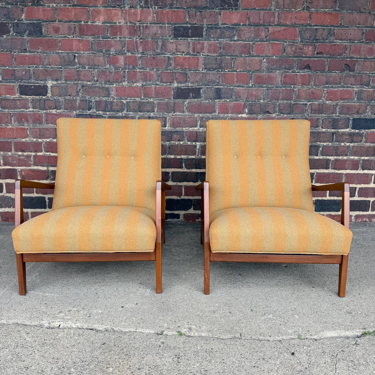 Jens Risom Oversized Walnut Lounge Chairs Fully Restored