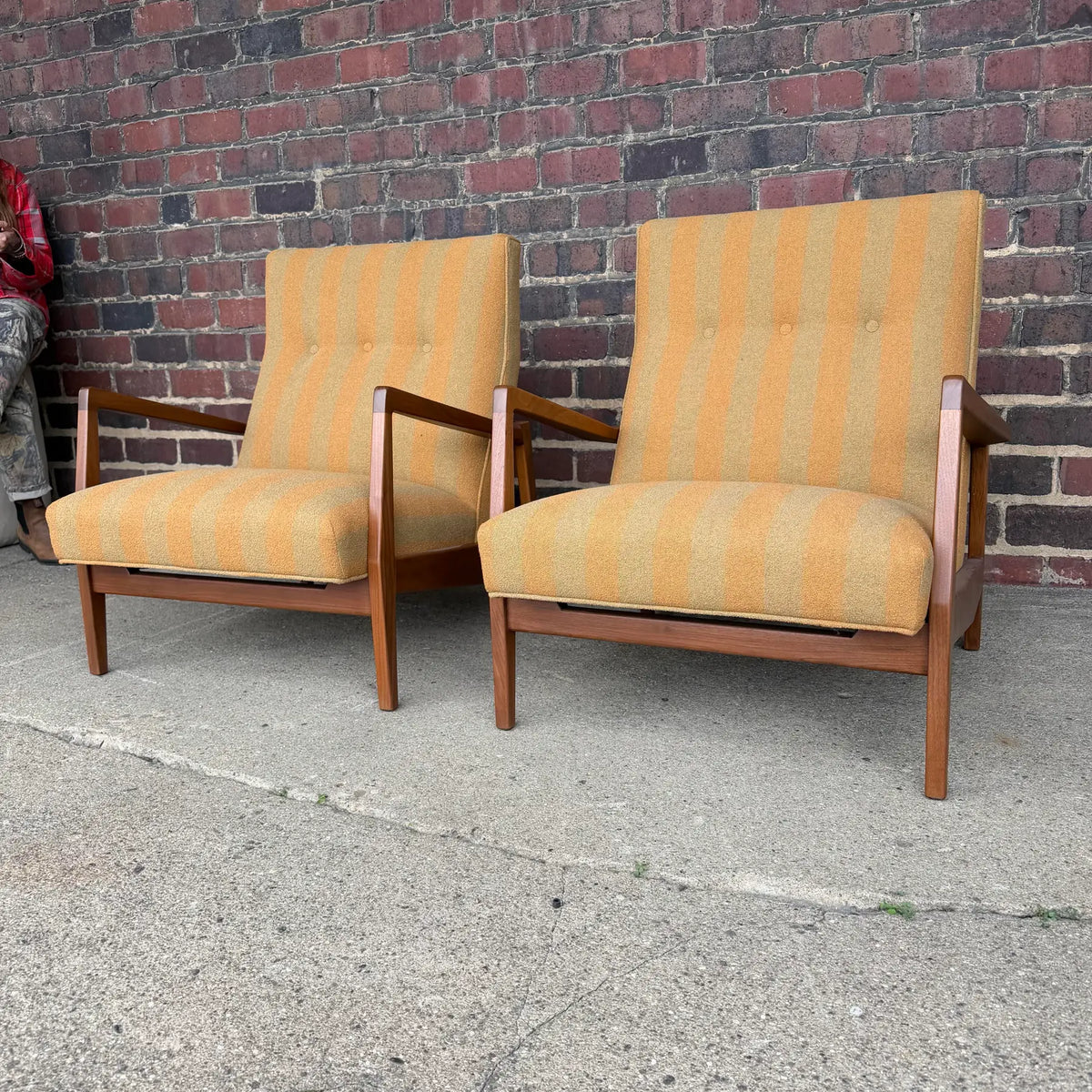 Jens Risom Oversized Walnut Lounge Chairs Fully Restored