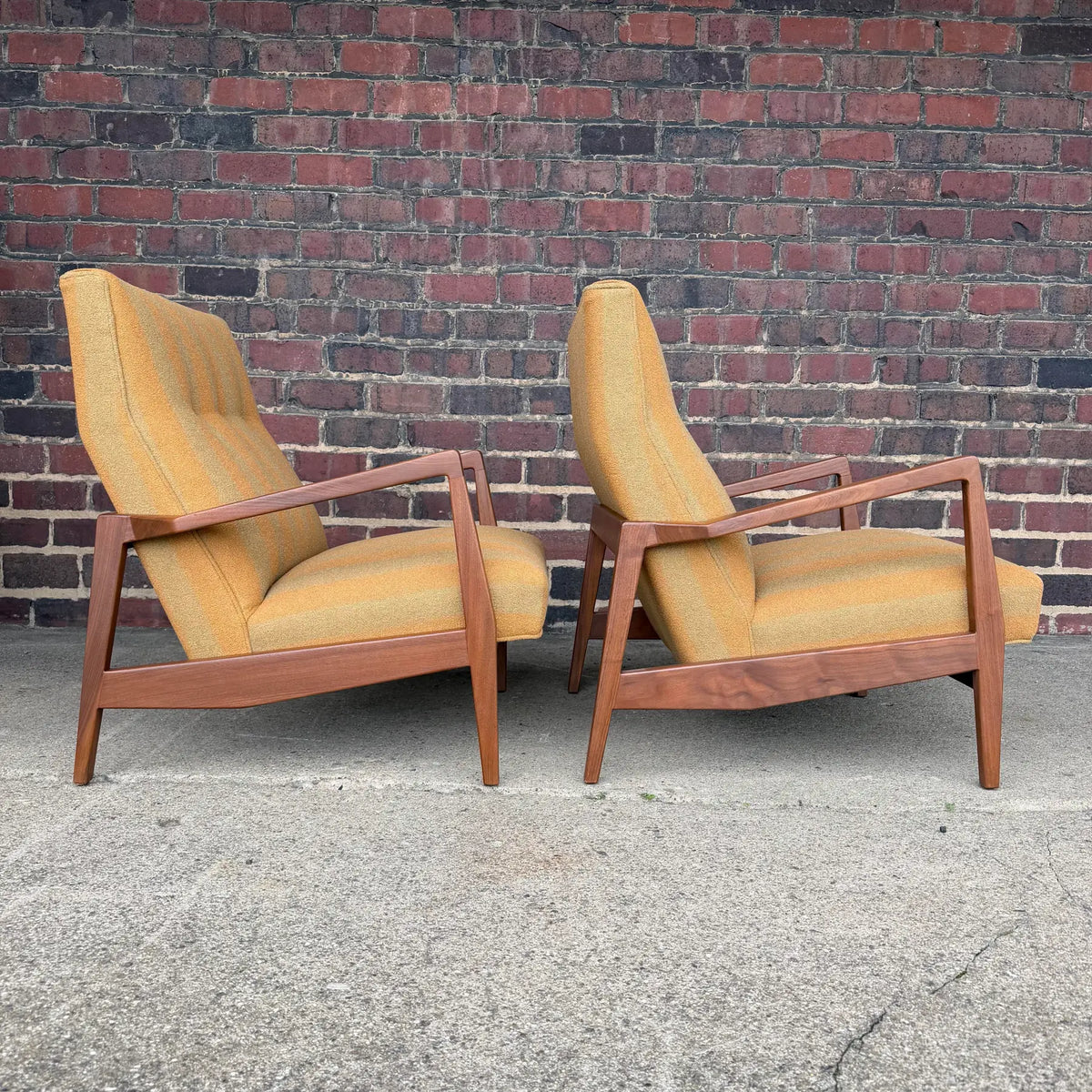 Jens Risom Oversized Walnut Lounge Chairs Fully Restored