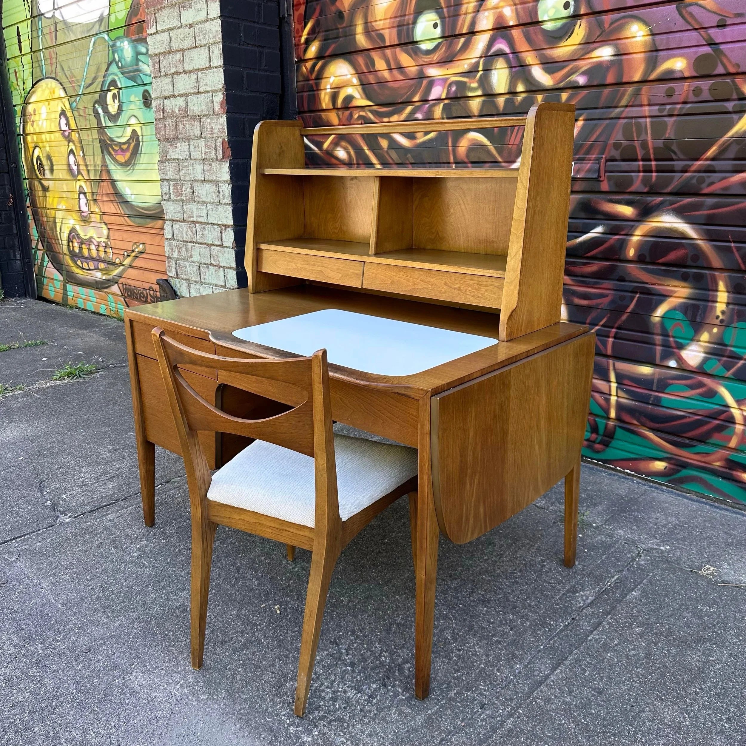 John Van Koert for Drexel Desk With Bookcase Topper and Chair