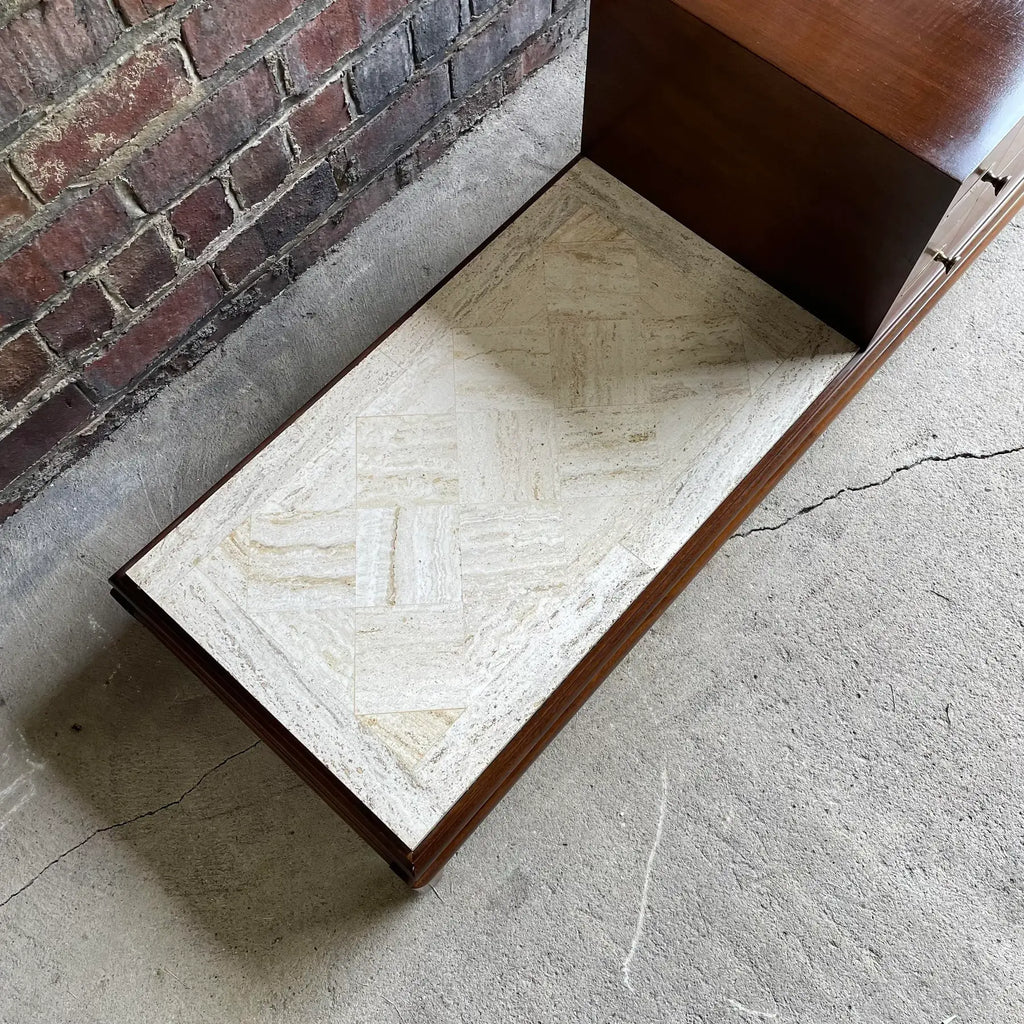Johnson Furniture Mid-Century Modern Chest of Drawers with Marble Table