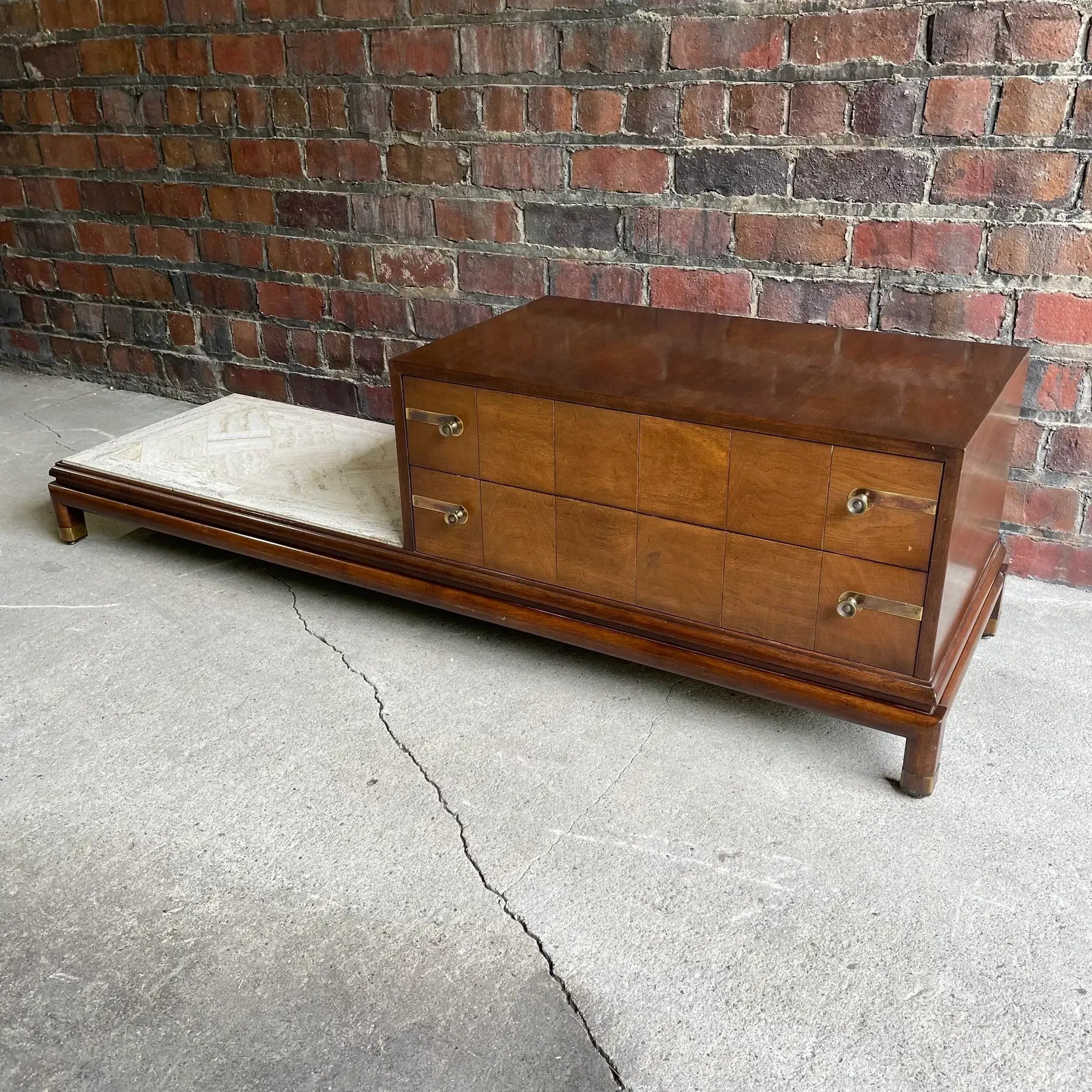 Johnson Furniture Mid-Century Modern Chest of Drawers with Marble Table