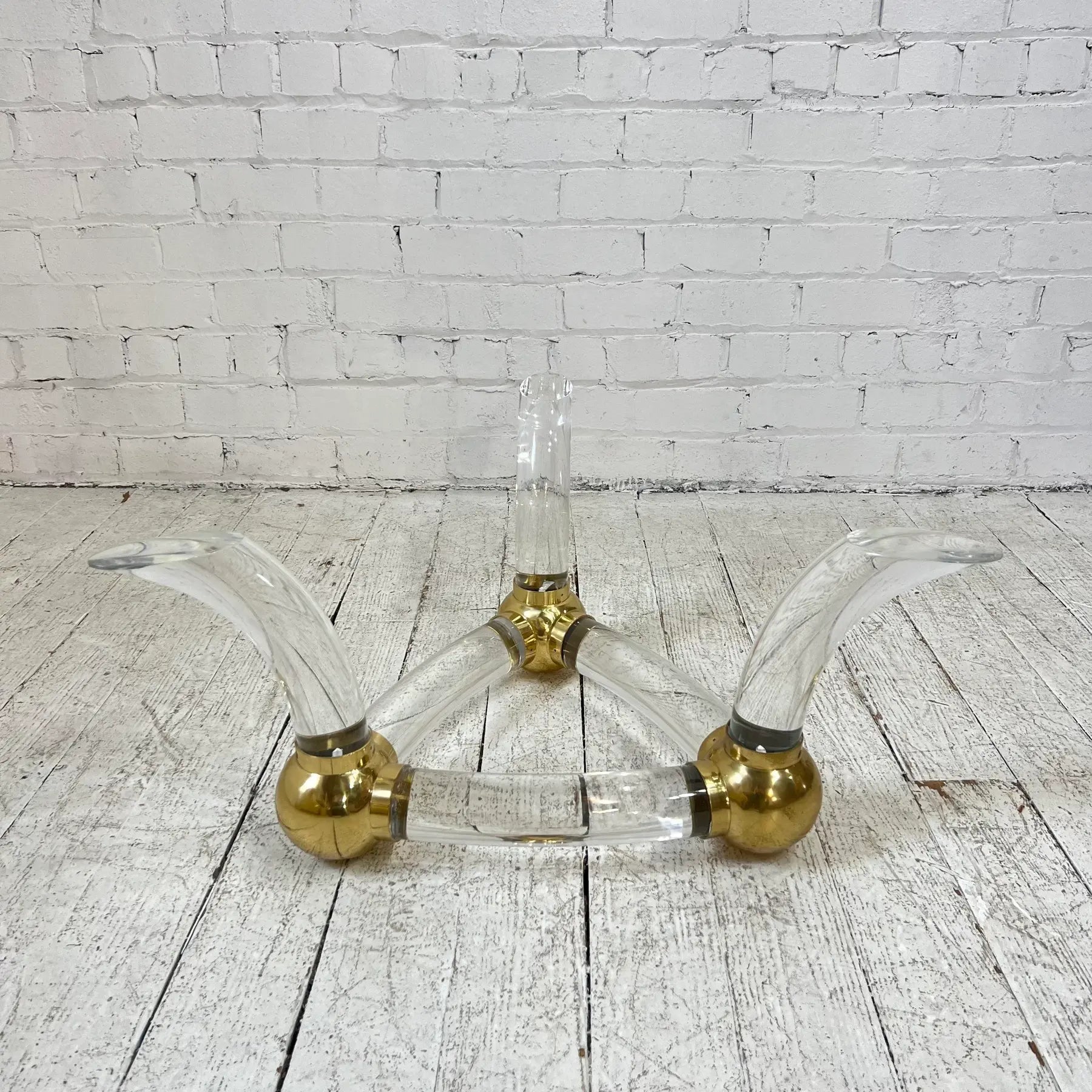 Karl Springer Style Post Modern Circular Glass Coffee Table Lucite and Brass
