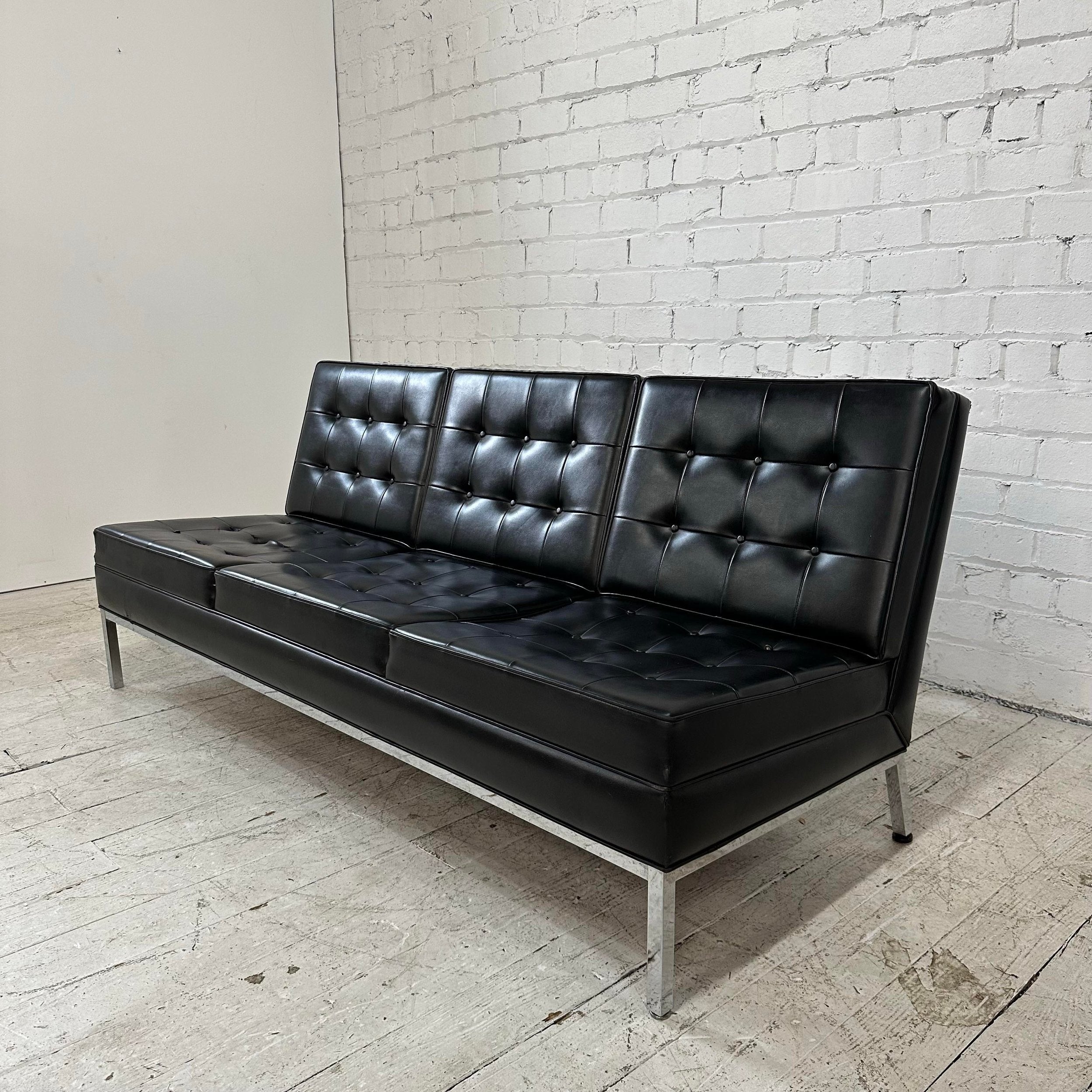 Knoll Black Vinyl Sofa by Florence Knoll