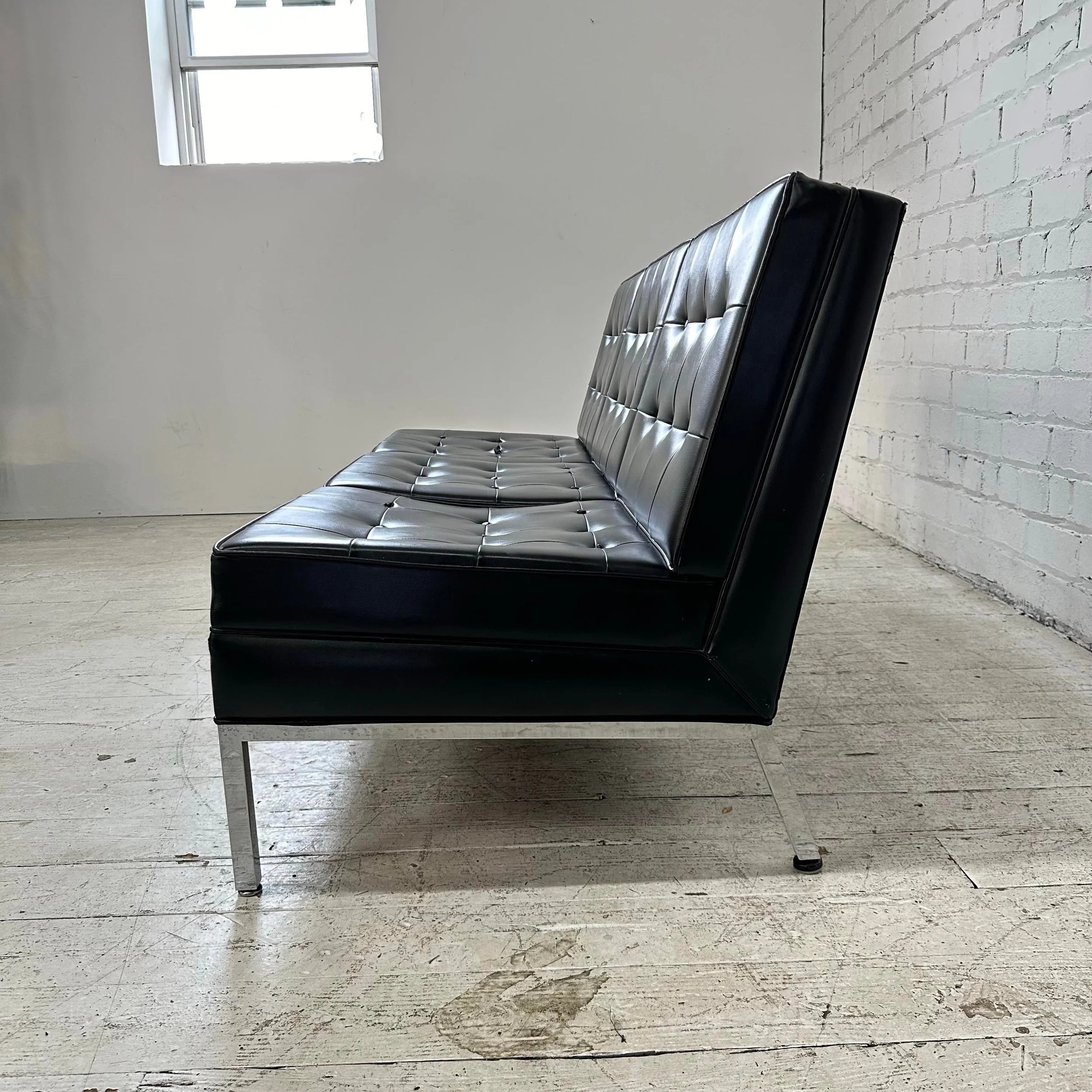 Knoll Black Vinyl Sofa by Florence Knoll